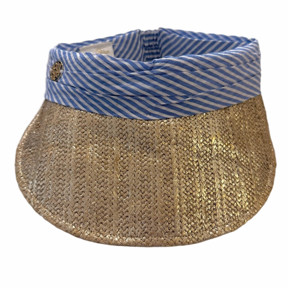Lilly Pulitzer For Shore Visor Coastal Blue Gold Oxford Stripe Hat One Size NEW - Picture 4 of 14